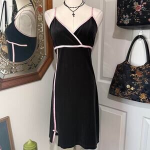 Nautica Blue Sleepwear Black Plush Velvet & Light Pink Dark Coquette Slip Dress